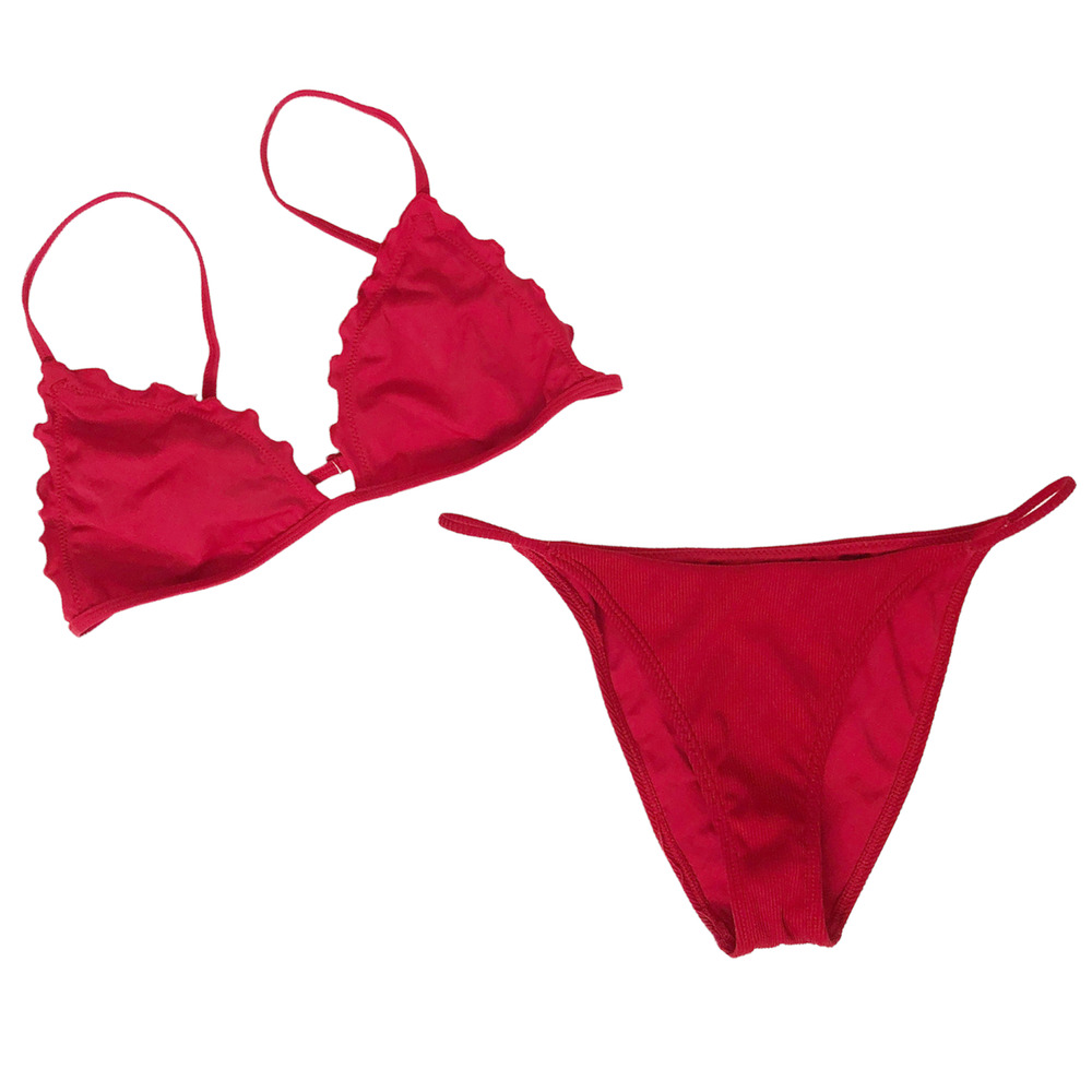 PacSun LA Hearts Ribbed Bikini Two Piece Swim Red Lettuce Edge Size Medium